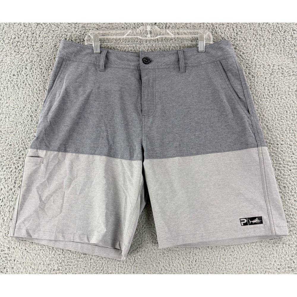 Pelagic Deep Sea Hybrid Shorts Mens 38 Gray Colorblock Fishing Board Shorts